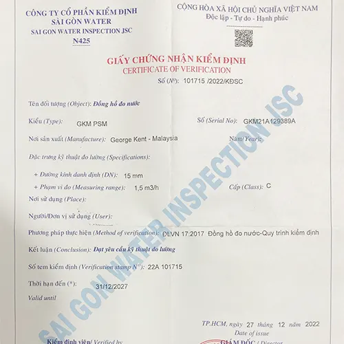Kiểm định đồng hồ nước