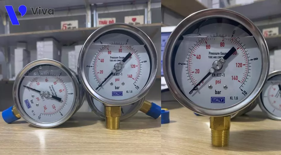 Đồng hồ đo áp suất Italy chân đồng