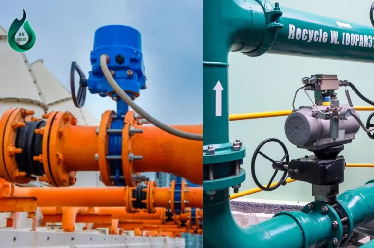 Hình ảnh van điều khiển bằng điện và van điều khiển bằng khí nén sử dụng trên hai hệ thống khác nhau.