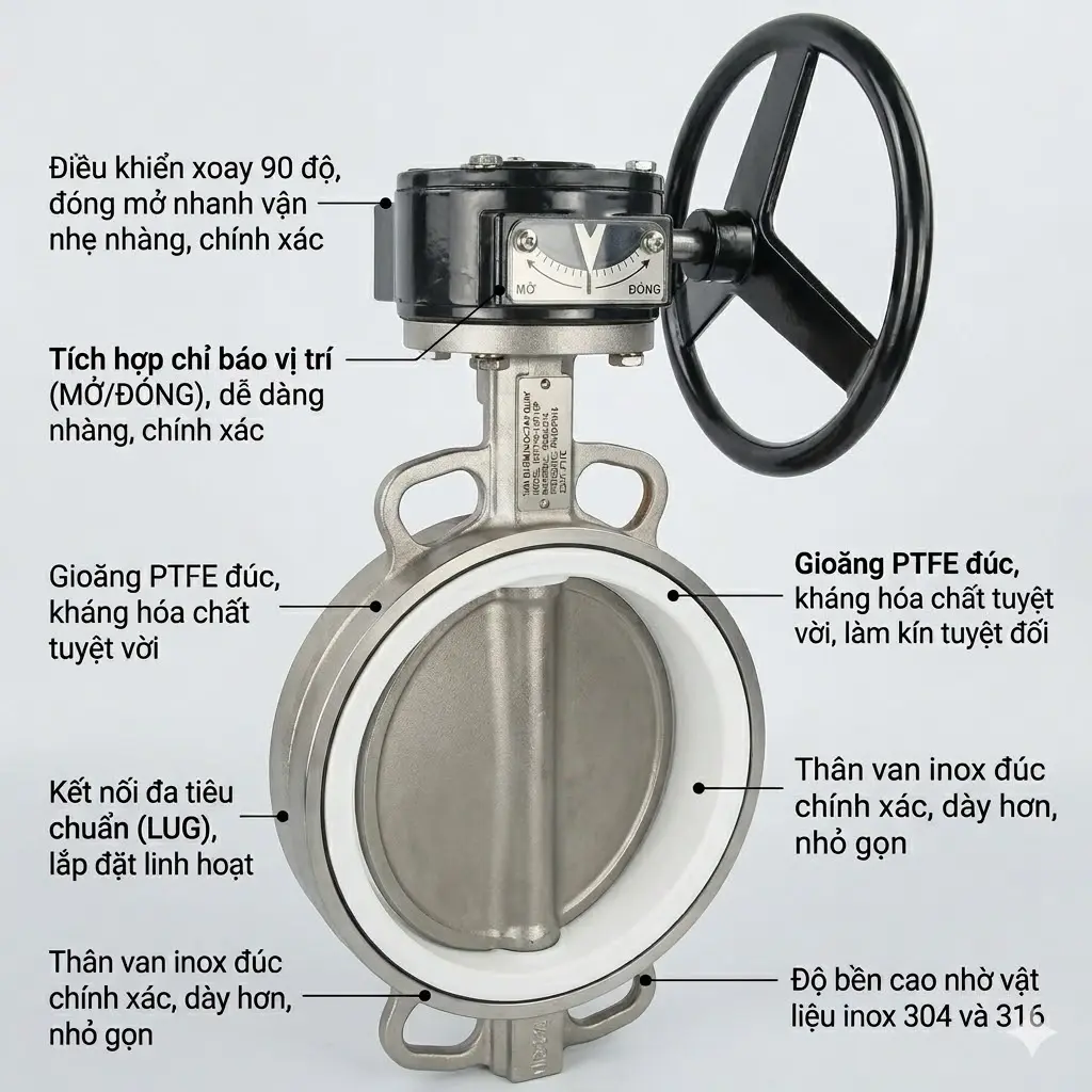 Đặc trưng van bướm inox tay quay D371F4-10P/16P