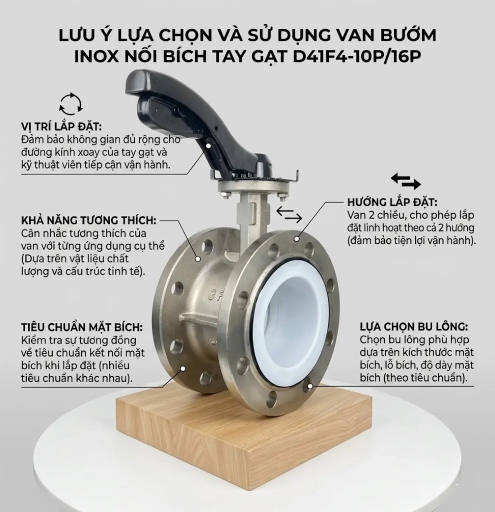 Một số lưu ý khi lựa chọn và sử dụng van bướm nối bích tay gạt D41F4-10P/16P