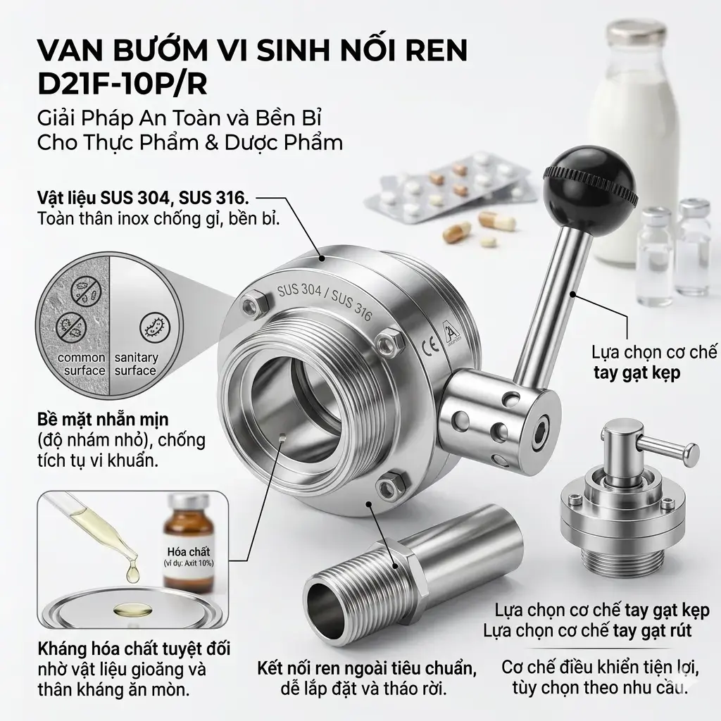 Đặc điểm nổi bật van bướm vi sinh nối ren D21F-10P/R
