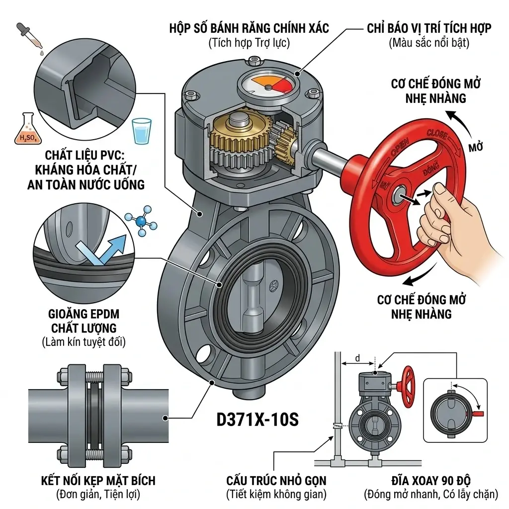Đặc trưng van bướm nhựa D371X-10S Đặc trưng van bướm nhựa D371X-10S