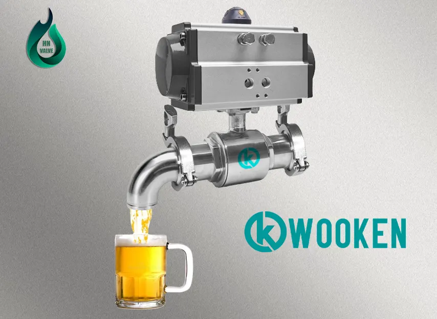 Van bi inox vi sinh điều khiển khí nén Wooken được sử dụng trong nhà máy chế biến thực phẩm và đồ uống