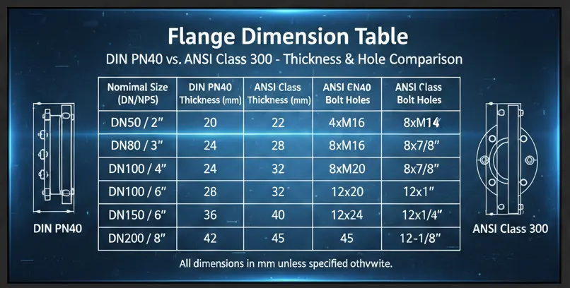So sánh tiêu chuẩn mặt bích van cổng thép DIN PN40 và ANSI Class 300