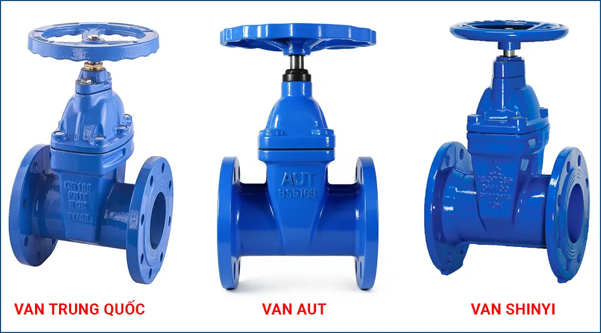 So sánh van cổng DN100 các thương hiệu Trung Quốc, Shinyi và ARV Malaysia.