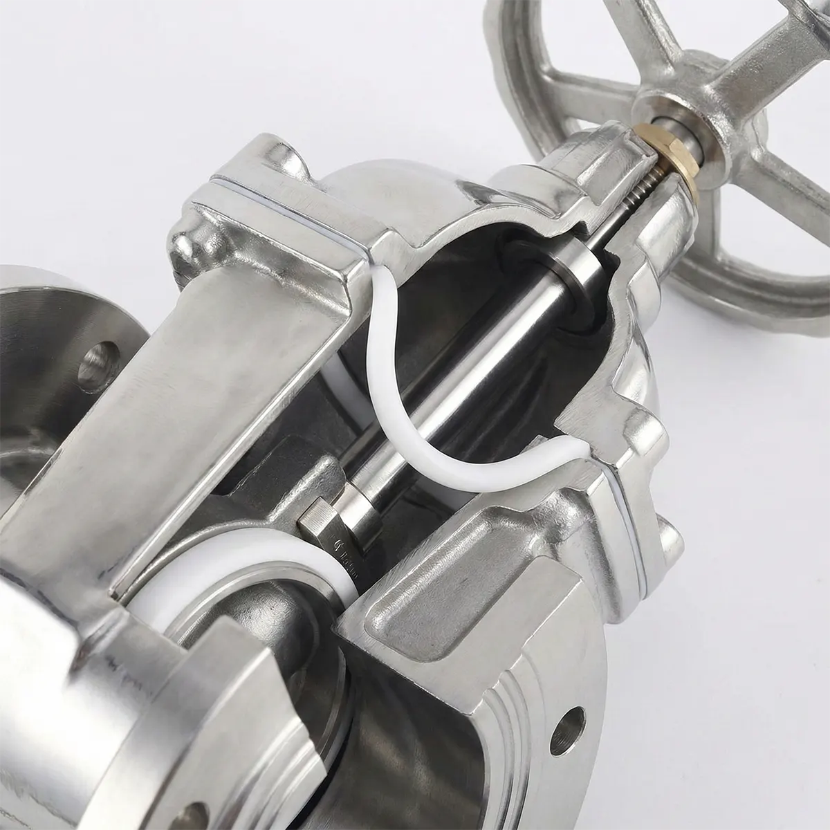 Gioăng làm kín PTFE (Teflon) giúp van cổng Inox chịu được nhiệt độ cao và hóa chất.