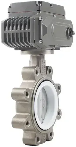 EMEB-OSL: thân lug inox, gioăng PTFE, bộ điện EME ON/OFF.