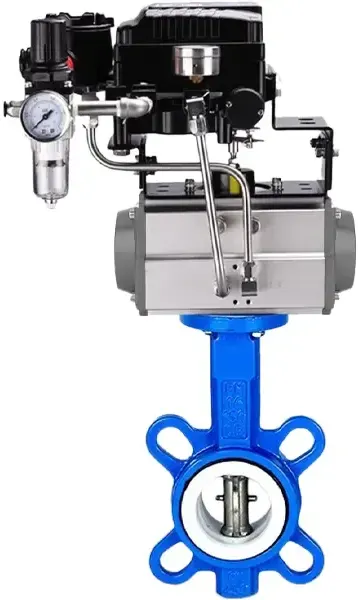 Van bướm wafer thân inox gắn bộ khí nén EMP và positioner.